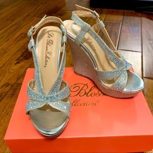 De Blossom Collection | Silver Platform Wedges